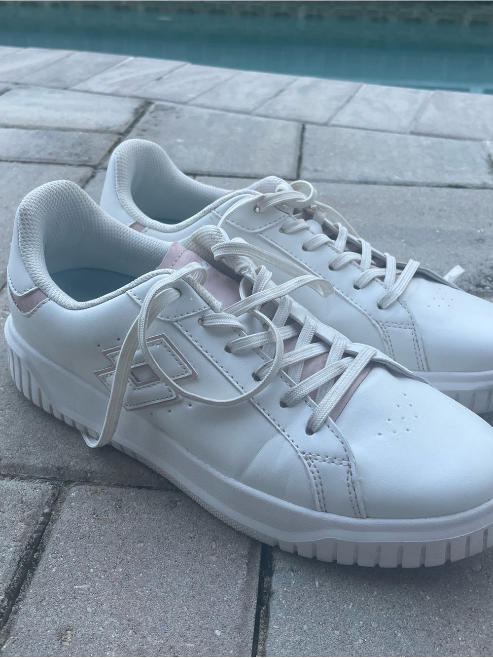 Women's White Sneakers with Soft Pink Accents - Casual Lace-Up